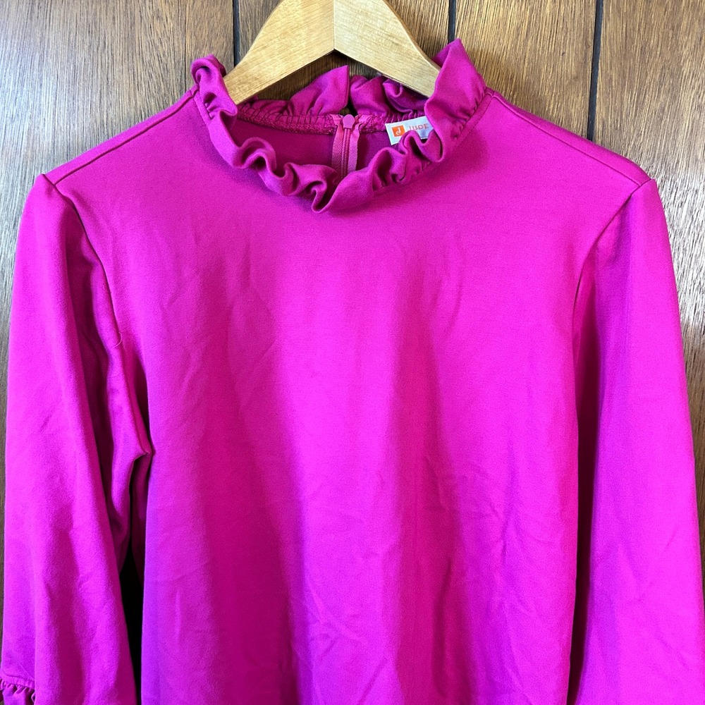 Jude Connally Top Ruffle Neck 3/4 Sleeve Pink Knit Blouse Made in USA Size M‎